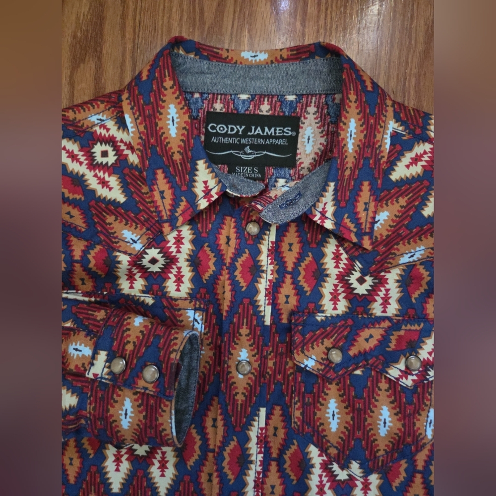 Kids'‎ Cody James Western Snap Down Shirt - Rust and Blue Size Small
